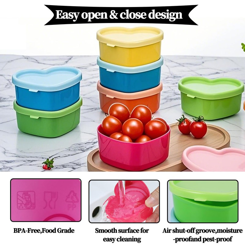Eclovane 10Pc Small Food Containers with Lids – 90ML Heart-Shaped