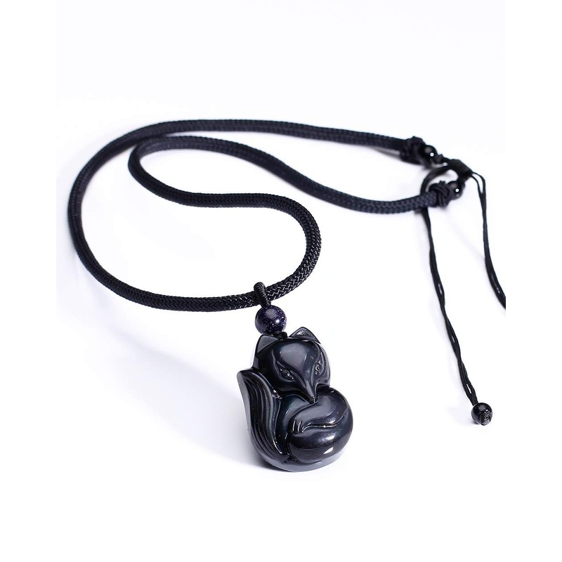Lightock Obsidian Fox Necklace Pendant for Women Healing Energy Crystal
