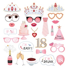 25 PCS Birthday Photo Booth Props 18th Party Supplies Holiday Picture Decorations Photo Booth Props for Birthday Party Favors Pose Sign Kit Fun for Girls Women