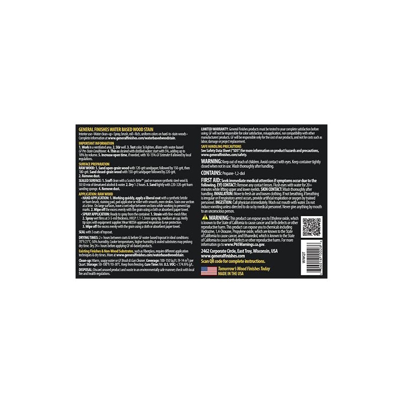 General Finishes Water Based Wood Stain, 1 Pint, Walnut