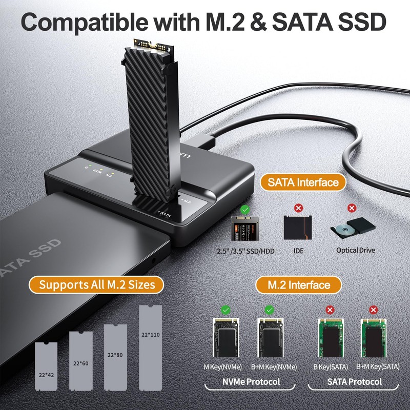 Alxum 2 in 1 M.2 NVME SATA SSD Enclosure External-Tool-Free