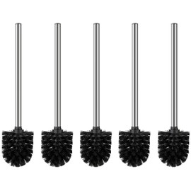 Generisch Set of 5 Toilet Brushes, Black, Toilet Brushes with 8 cm Diameter, Toilet Brush with Stainless Steel Handle, Toilet Brushes in Elegant and Elegant Design, Removable Brush Heads