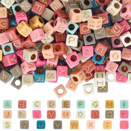 SOFPLATE 1400Pcs Gold Letter Bead Cube Alphabet Beads Bulk 6x6mm Acrylic Square 3.5mm Hole A-Z Letters Loose Craft Beads for Beading Friendship Bracelet Jewellery Making Necklace Keychains DIY Crafts