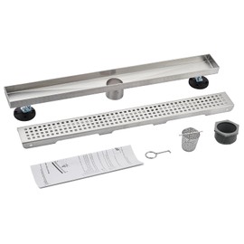AVSIILE Linear Shower Floor Drain, Brushed Nickel 48 Inch 304 Stainless Steel Bathroom Drains Kit, Long Rectangular Shower Trench Drain with Square Pattern Drain Cover & Hair Catcher