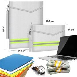 ImnBest Pack of 3 Fireproof and Waterproof Bag, Fireproof Wallet Briefcase for A4 Document Bag, Passport Money Valuables
