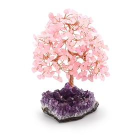 RelaxNest Crystal Tree Amethyst Money Tree | Purple Tree of Life Desk Decor | Zen Office Accessories, Unique Birthday Gift for Women, Positive Energy Crystal Art (Rose Quartz)