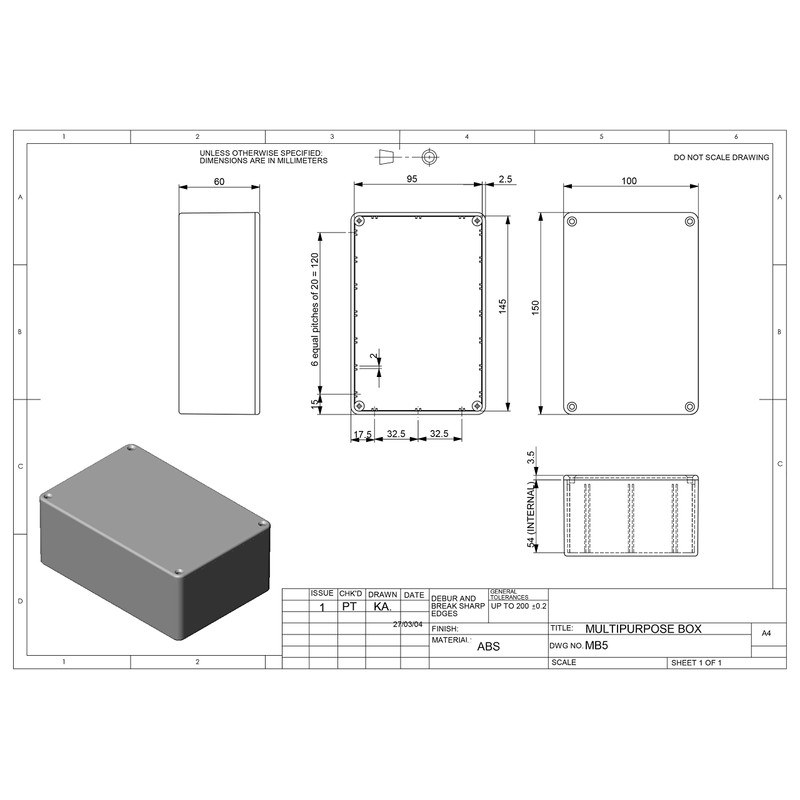 ABS plastic housing with lid, multi-purpose housing, module housing.