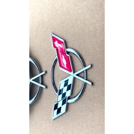 Truckemblems Pair Chrome Red For 1997-2004 C5 Front Nose and Rear Gas Lid Emblems Badges