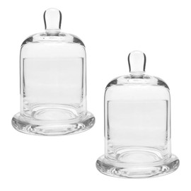 EXCEART Glass Cloche 2 Sets Clear Glass Dome Candle Glass Jar Cloche Dome Bell Jar Candle Cover Display Wedding Decoration Ornament Clear