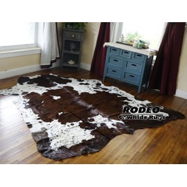 Real Cowhide Genius Leather Hair on Leather Rug by RODEO Decorative Value Size Approx 6X7 ft (Brindle Nutella)