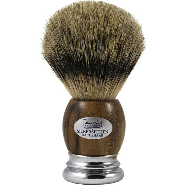 Hans Baier Exclusive Shaving Brush Silver Tip Walnut Wood with Metal Base Size 1