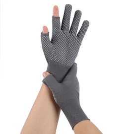Compression Arthritis Gloves with Anti-Grip Dots, Fingerless Design for Touchscreen Use, a pair of gray, a pair of black.