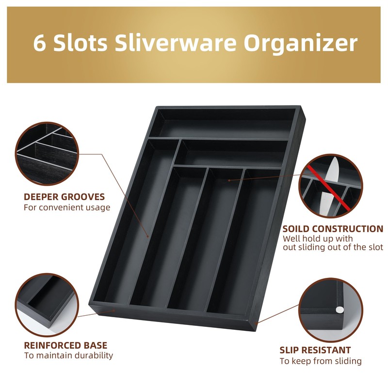 Besilord Silverware Organizer Kitchen Drawer Organizer Utensil Organizer Bamboo Silverware