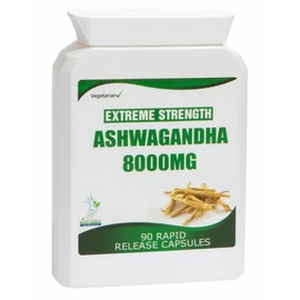 Ashwagandha Max 8000mg High Strength KSM-66 90 Vegetarian Capsules UK Manufactured One Bottle 3 Months Supply