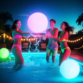 Pool Toys - 16" Light Up Beach Ball, 2 Pack Glow in The Dark Balls with 8 LED Modes, Pool Games for Adults, Teens and Kids, LED Ball for Outdoor or Indoor Activities