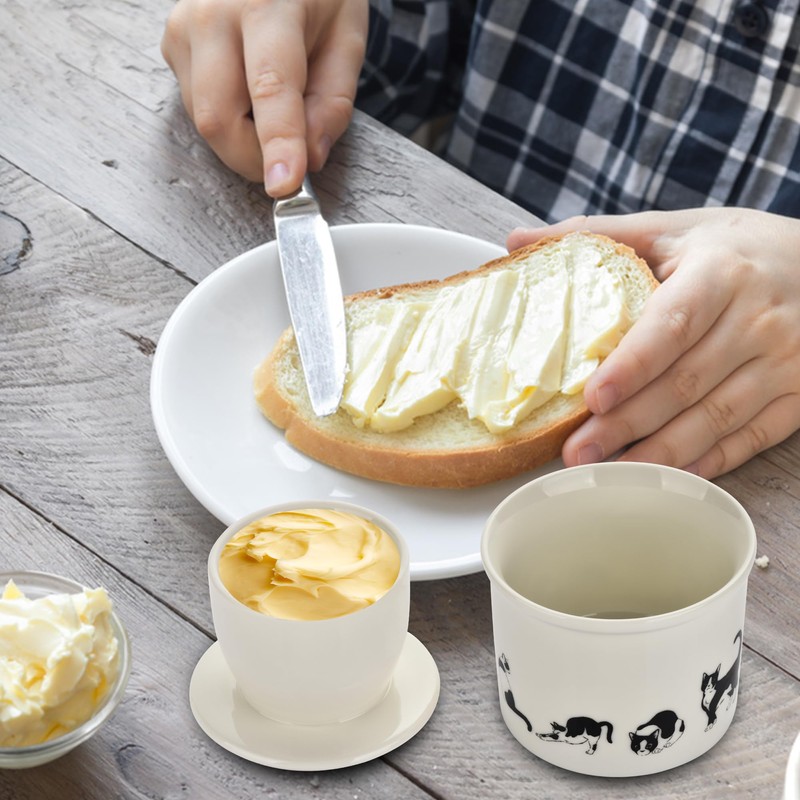 Cat Butter Crock - French Style Ceramic Butter Keeper and