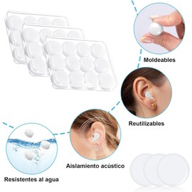 36Pzs Tapones de Oídos para Dormir Silicona, Moldeable, Impermeable Cancelacion de Ruido 32dB, No intraauriculares, Reutilizables, Ronquidos, Nadar, Concierto, Viajar, Sensibilidad al Ruido