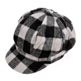 Womens Classic Plaid Newsboy Caps Visor 8 Panel Gatsby Apple Cabbie Hat, White