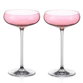DIAMANTE Pink Champagne Cocktail Saucers Pair - Pink Coloured Crystal Champagne Coupes - Set of 2