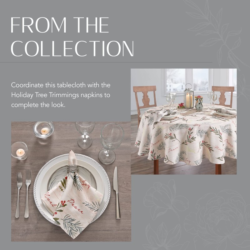 Elrene Home Fashions Holiday Tree Trimmings Fabric Tablecloth, 60" x