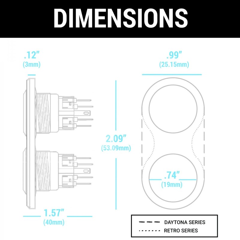 AutoLöc Power Accessories Oval Billet Aluminum 12V Momentary Push Button