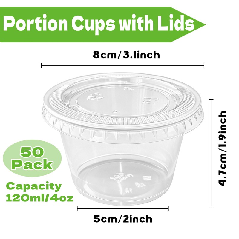 Szsrcywd 50 Sets 4 Oz Plastic Portion Cups with Lids,Clear