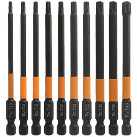 Kigauru 10Pcs Tamper Proof Torx Bit Set S2 Steel Star Set 4 inch /100 mm Long Security Torx Bits Screwdriver 1/4'' Hex Shank Magnetic Star Bit T10 - T40 for Impact Driver Fastener Drive