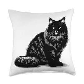 Cat Dad Mom Lover - Monochromatic Domestic Longhair Throw Pillow