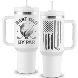 ROSTANTEN Golf Gifts for Dad - Fathers Day Golf Gifts for Men - Funny Golfer Gift Ideas for Him - Best Dad By Par - 40oz Travel Cup Insulated Tumbler with Handle & Straw