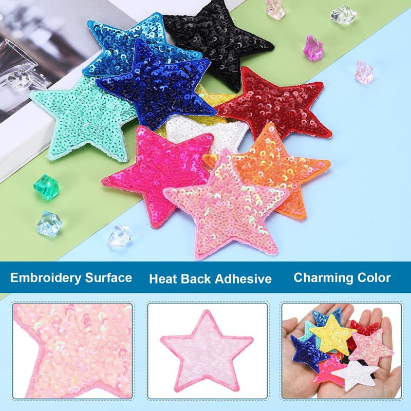 sourcing map 20 Pcs Sequin Star Iron on Patches, 2.6