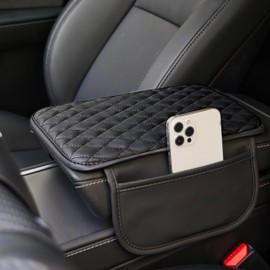 XUPEIXUN Car Center Console Cover,Microfiber Leather Car Armrest Cover Cushion with Storage Bags, Universal Car Armrest Storage Box Car Interior Accessories for Most Vehicles, Black