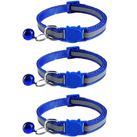 Tafeiya 3x Reflective Design Adjustable Cat Collars More Safety Quick Release Safety Buckle with Bell (Sapphire Blue)