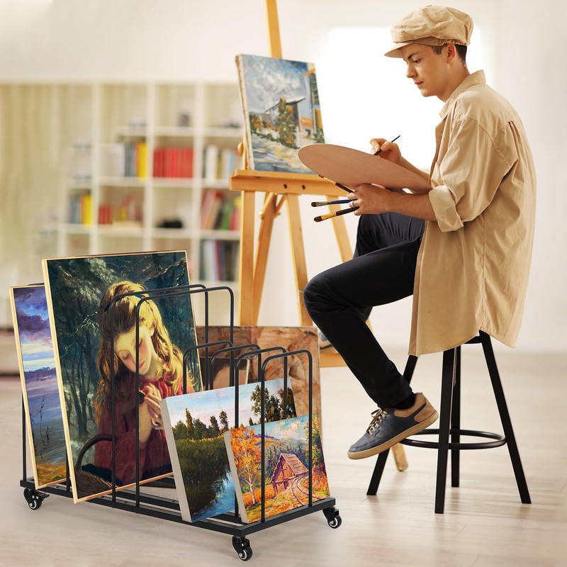 tonchean Art Canvas Storage Rack with Wheels, Metal Painting Storage