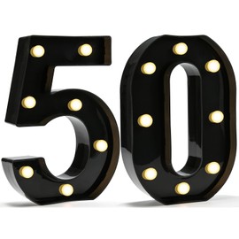 Pooqla Decorative Led Light Up Number Letters, Black Plastic Marquee Number Lights Sign for 50th Birthday Party Wedding Decor Battery Operated Black Number 50