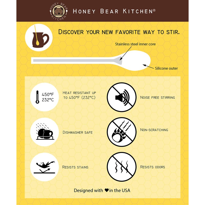 Honey Bear Kitchen Silicone Stirring Spoon (Set of 2, Black