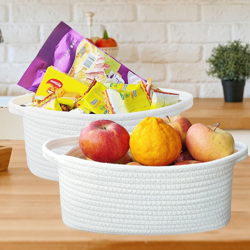 ABenkle Small White Basket, Soft Woven Storage Bins Baskets for