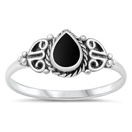 Vintage Celtic Simulated Black Onyx Promise Ring New .925 Sterling Silver Band Size 3