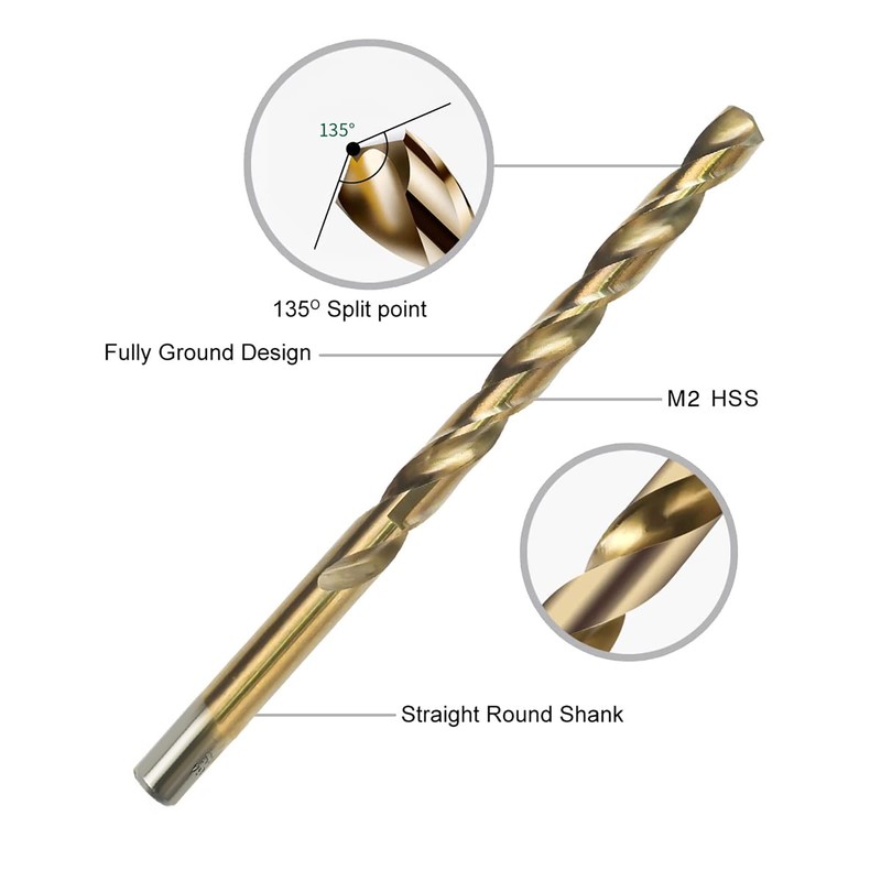 GMTOOLS 29PCS Drill Bit Set, M2 HSS, 135°Tip, Twist Jobber