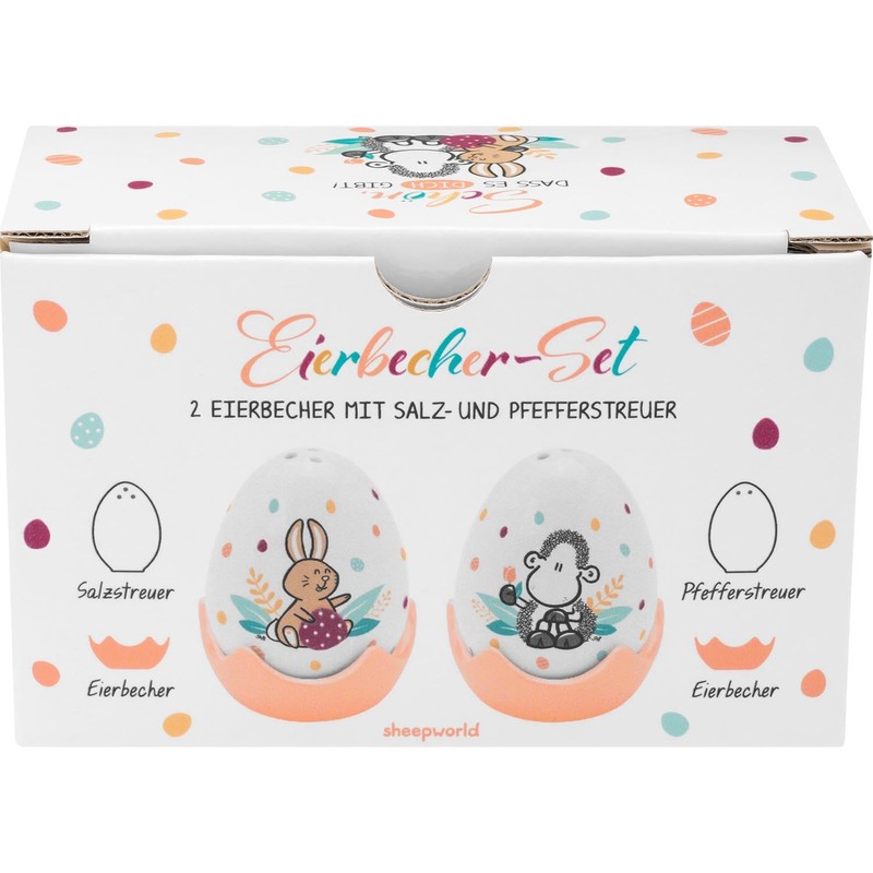 Sheepworld 48511 Egg Cup Shaker Set with "Schön" Motif |