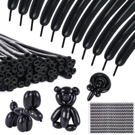 LovesTown Black 260 Balloons for Twisting Balloons Animal, 100 PCS Black Latex Long Skinny Balloon with Eye Stickers for Birthday Wedding Beginners Making Kid's Carnivals Party Decorations