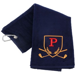 Always Looking Good Golf Towel with Monogrammed Embroidery Initial Letter Luxury Velour 50cm x 40cm Custom Embroidered Golf Towel with Carabiner Clip Gift- Golf Gifts for Men (Navy, P)