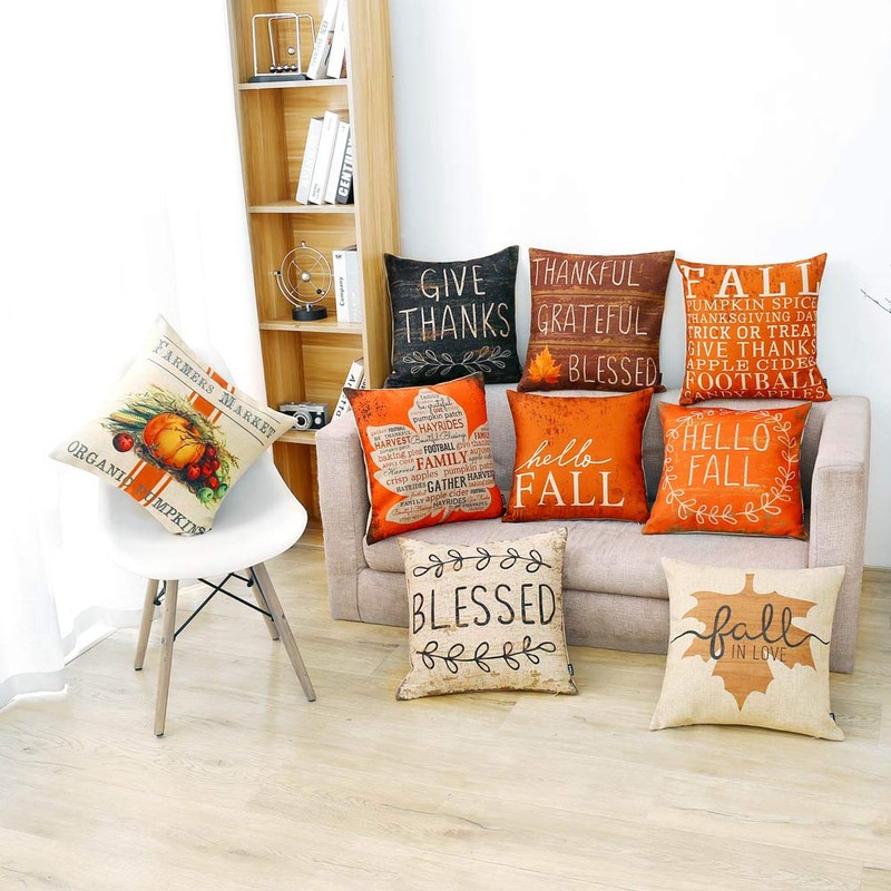 TRENDIN Fall Decorations Orange Hello Fall Pillow Cover 18x18 inch