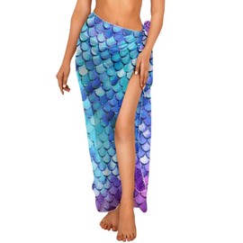 Yuolagixn Mermaid Scales Sarong Wraps for Women Soft Lightweight Long Pareo Chiffon Beach Wraps Swimsuit Coverup Skirt Semi-Sheer Swimwear Cover Ups