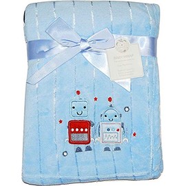 Baby Boy Blanket Pram Soft Fleece Blue Robot