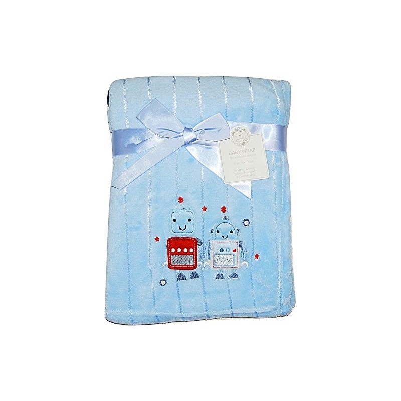 Baby Boy Blanket Pram Soft Fleece Blue Robot