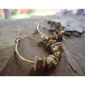 ★ Gold & Landscape Jaspis ★ Small hoop earrings with stones