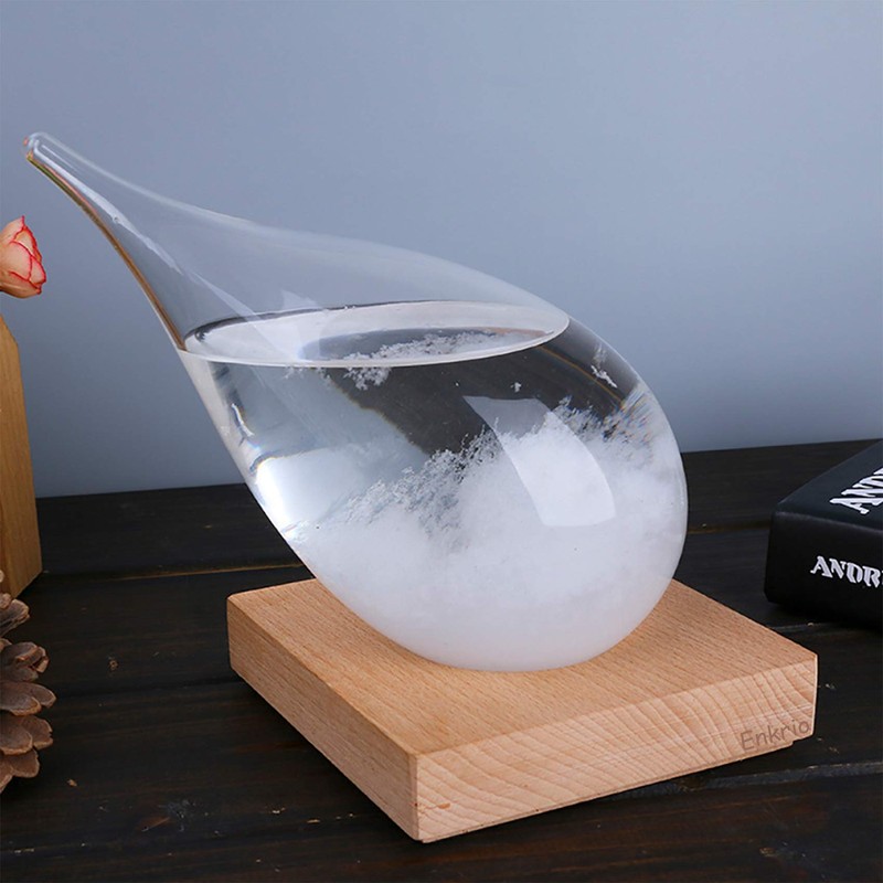 Enkrio Storm Glass Weather Predictor, Barometer Bottle with Wood Base