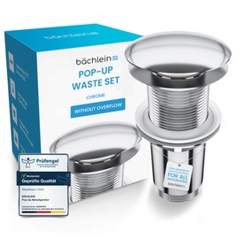 Bächlein Universal Drain Set Without Overflow (Chrome) - Brass Drain Valve Drain Set - Installation with Instructions