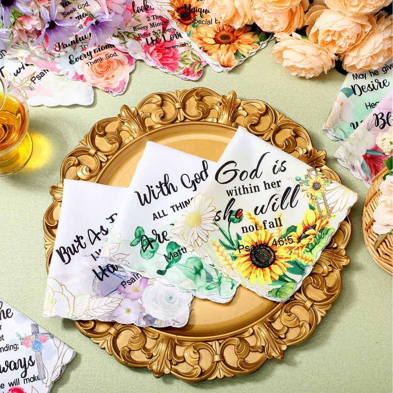 SmoothNovelty 30 Pcs Mother's Day Gift Bible Verse Handkerchiefs Floral