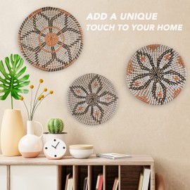 Clinton Calicep & Nicolea Woven Wall Basket Decor Set of 3 - Modern Boho Rustic Wicker Hanging Wall Baskets - Natural Decorative Storage for Bedroom, Kitchen, Living Room & Dining Room